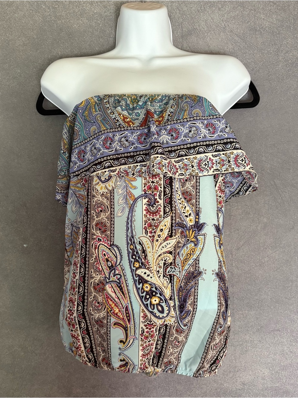 Vintage 90’s Boho Cottagecore Paisley Off-Shoulder Tube Top in Light Blue Large